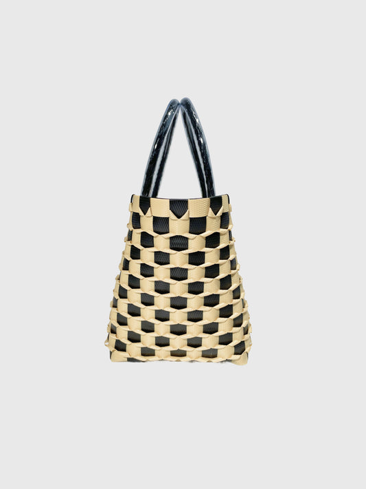 ブラック ベージュエンボス ミニ ハンドバッグ