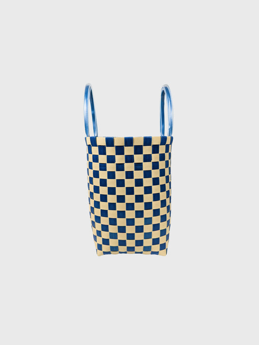 ブルー ベージュ エンボス ハンドバッグ M