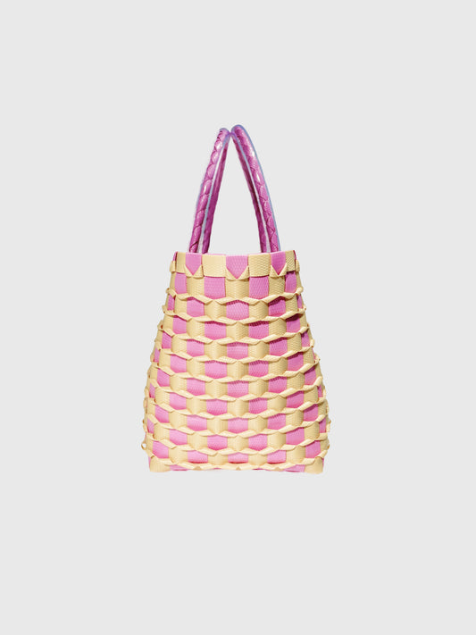 ピンク ベージュ エンボス ミニ ハンドバッグ