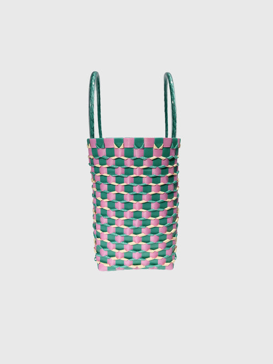 グリーン ピンク エンボス ハンドバッグ