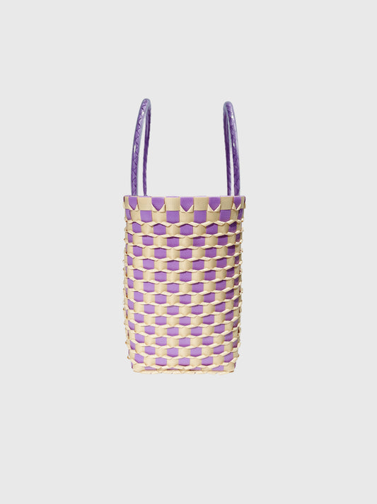 パープル ベージュ エンボス ハンドバッグ