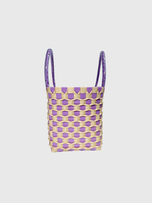 パープル ベージュ エンボス ミニ ハンドバッグ