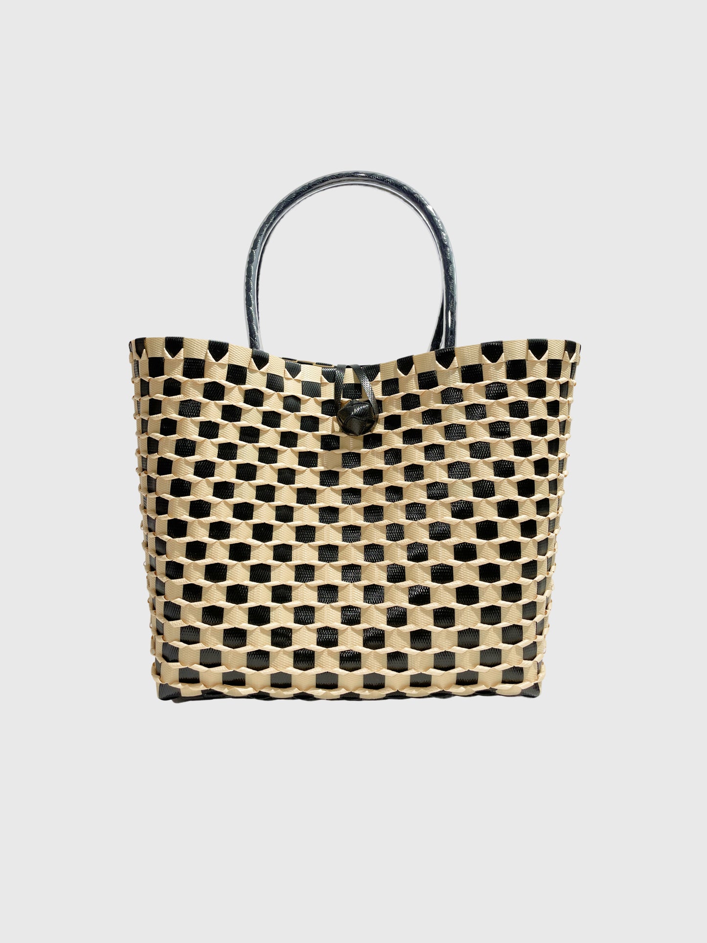 ブラック ベージュ エンボス ハンドバッグL