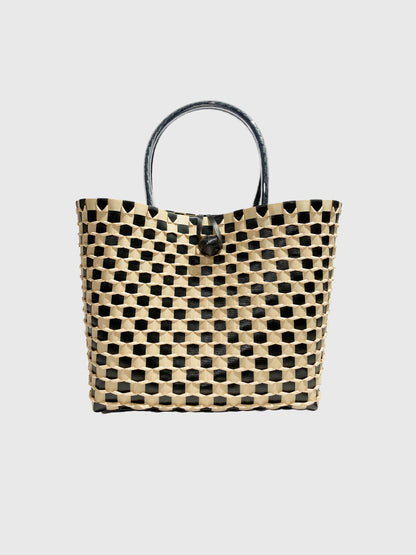 ブラック ベージュ エンボス ハンドバッグL