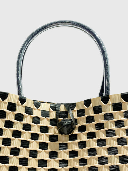 ブラック ベージュ エンボス ハンドバッグL