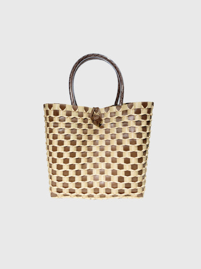 ブラウン ベージュ エンボス ハンドバッグ