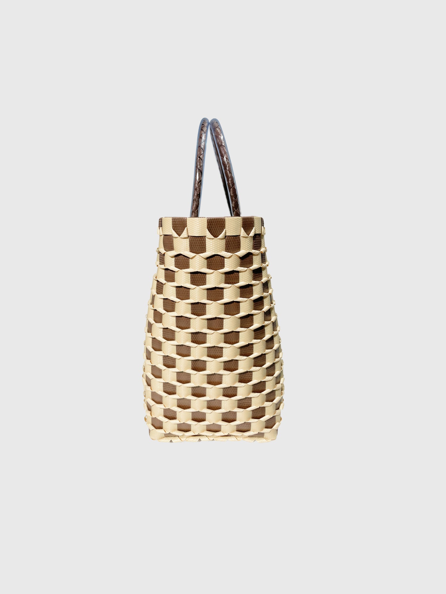 ブラウン ベージュ エンボス ハンドバッグ