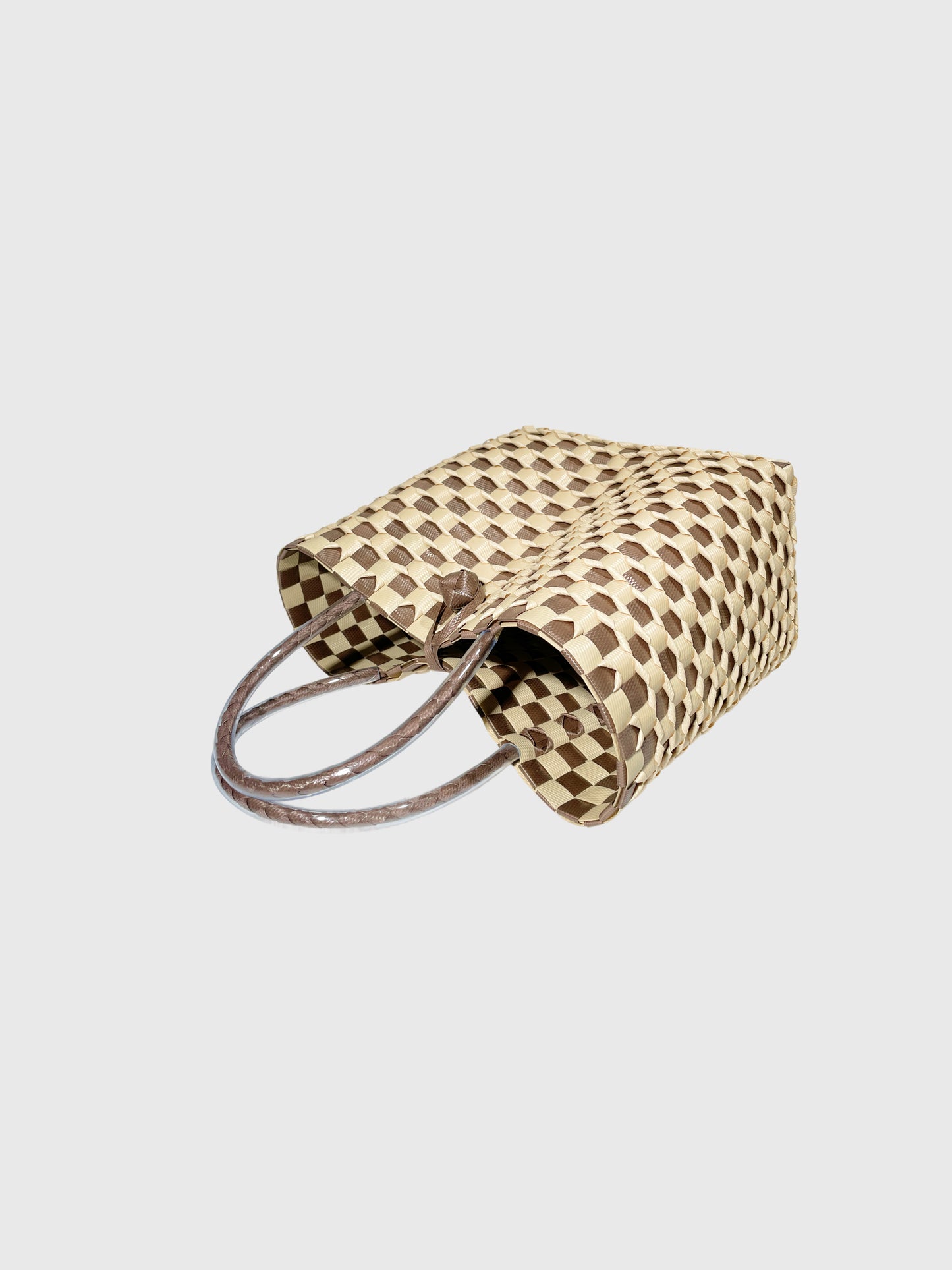 ブラウン ベージュ エンボス ハンドバッグ