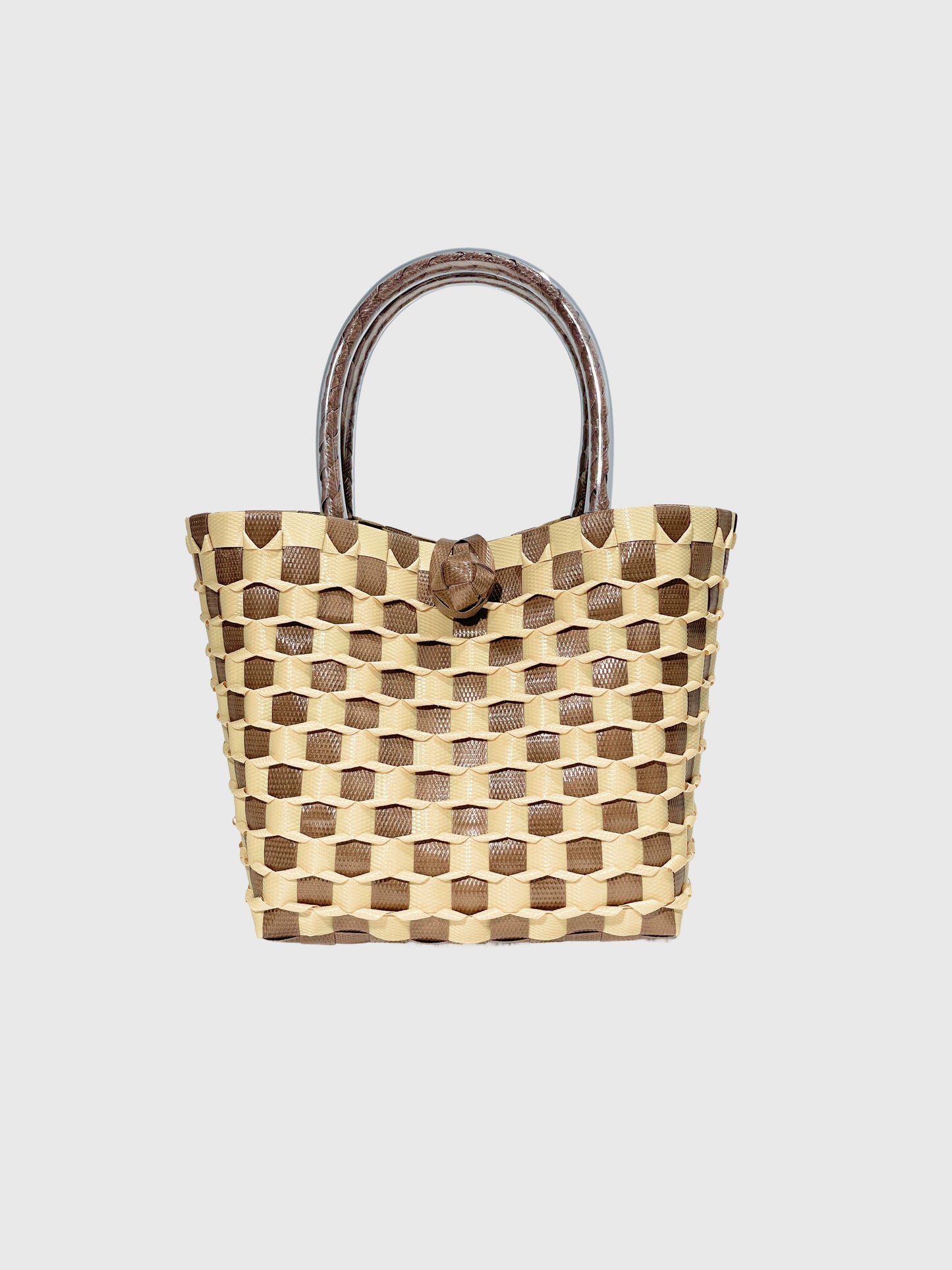 ブラウン ベージュ エンボス ミニ ハンドバッグ