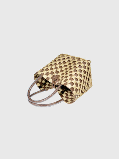 ブラウン ベージュ エンボス ミニ ハンドバッグ