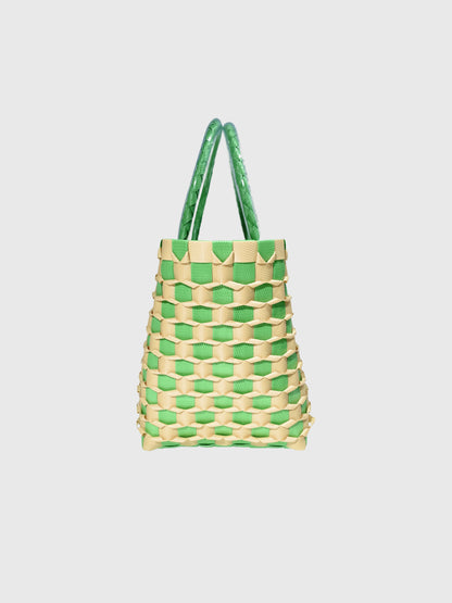 グリーン ベージュ エンボス ミニ ハンドバッグ