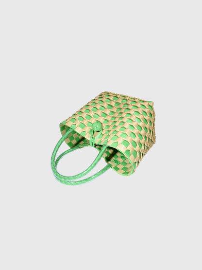 グリーン ベージュ エンボス ミニ ハンドバッグ