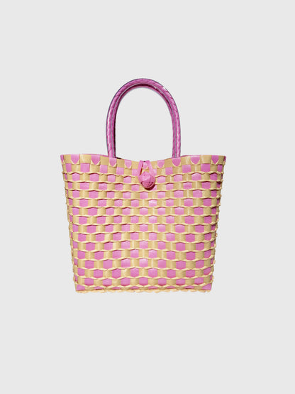 ピンク ベージュ エンボス ハンドバッグ