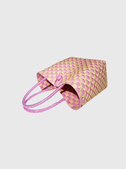 ピンク ベージュ エンボス ハンドバッグ