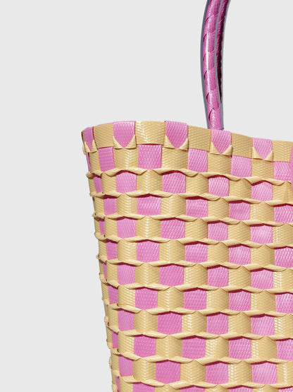 ピンク ベージュ エンボス ハンドバッグ