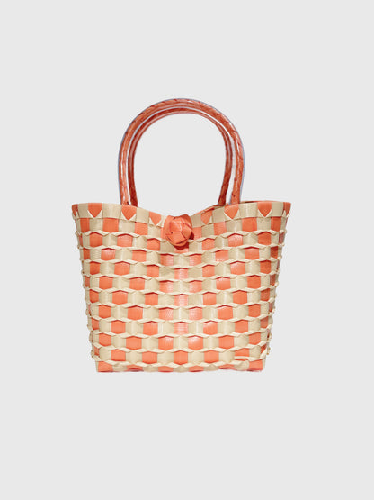 オレンジ ベージュ エンボス ミニ ハンドバッグ