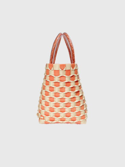 オレンジ ベージュ エンボス ミニ ハンドバッグ