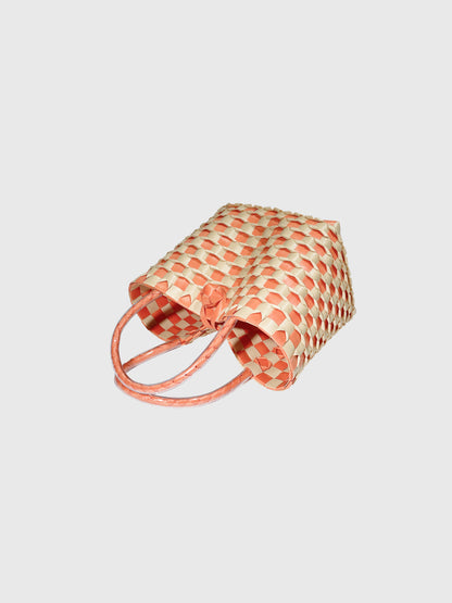 オレンジ ベージュ エンボス ミニ ハンドバッグ