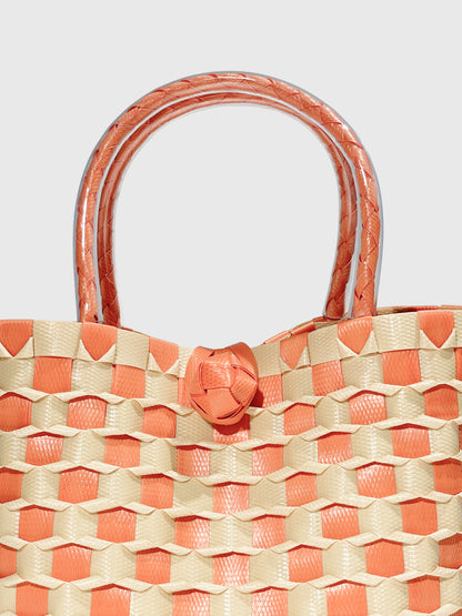 オレンジ ベージュ エンボス ミニ ハンドバッグ