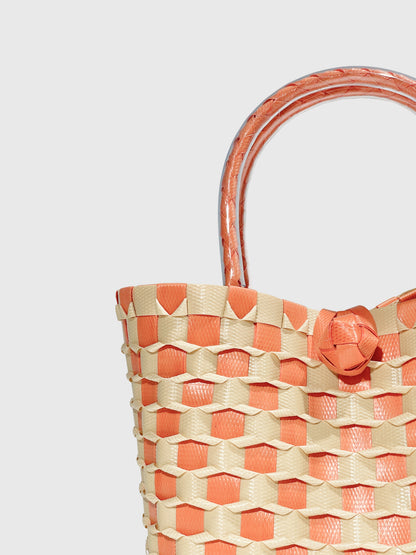 オレンジ ベージュ エンボス ミニ ハンドバッグ